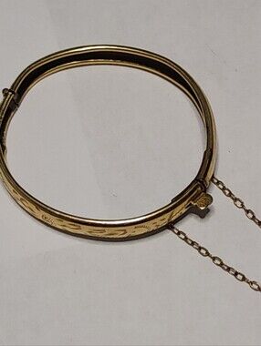 Antique Victorian Gold Filled Baby Bangle Hand Etched Floral Safety Chain